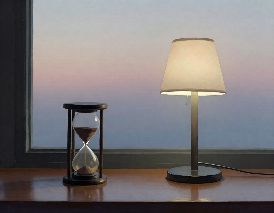 Low table lamp and hourglass for restart rhythm