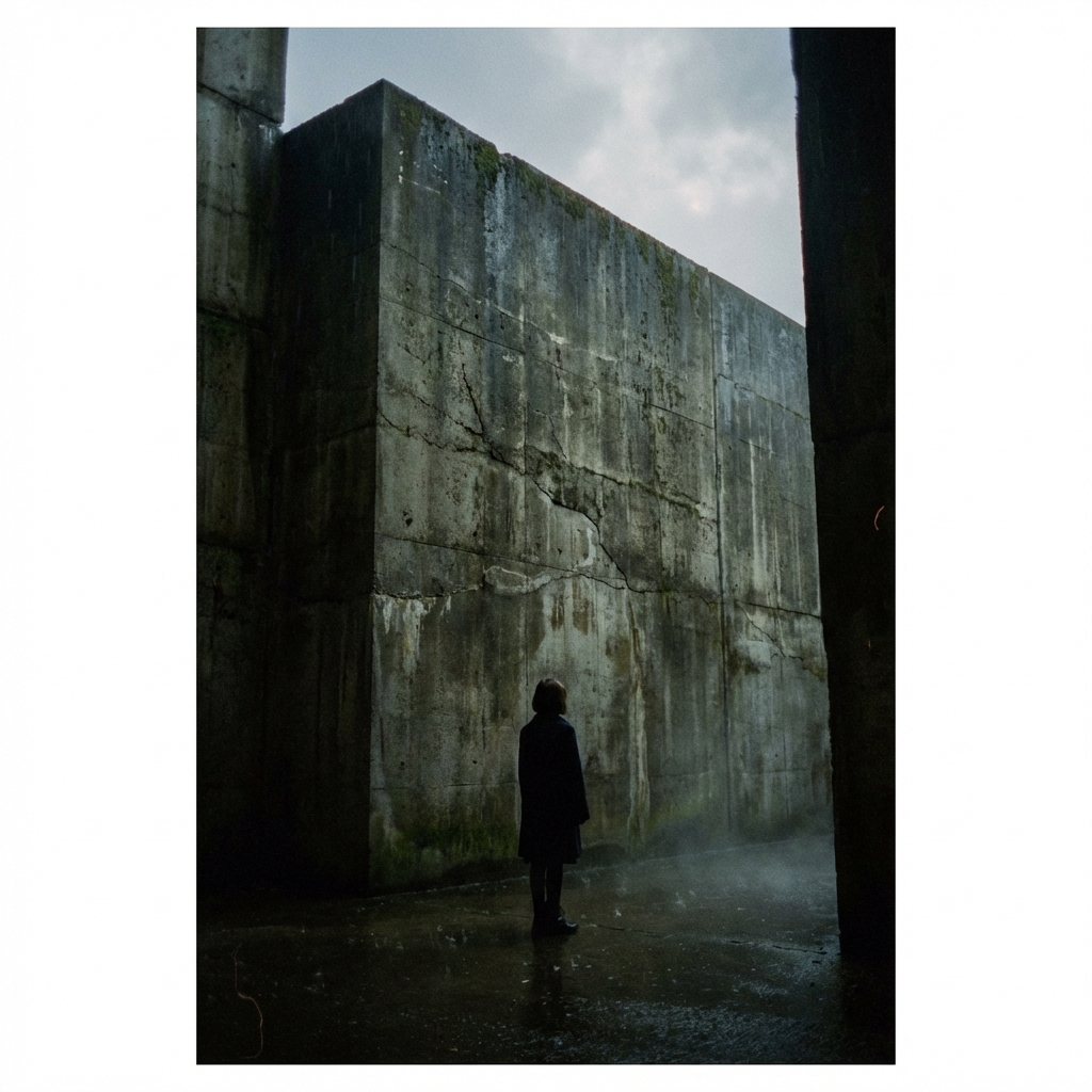 Standing before a massive wall