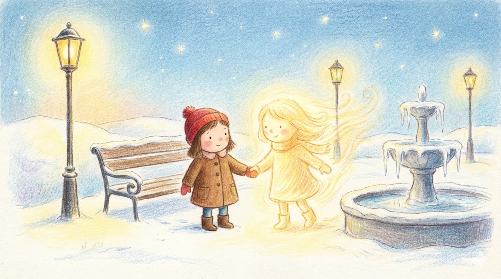 Glowing light in snowy park