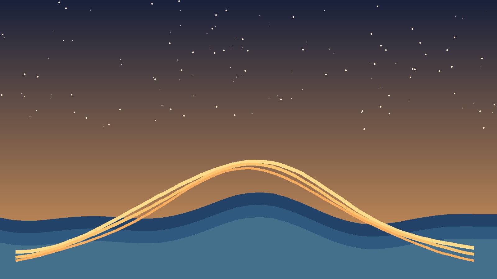 Abstract horizon map with layered paths and calm evening tones