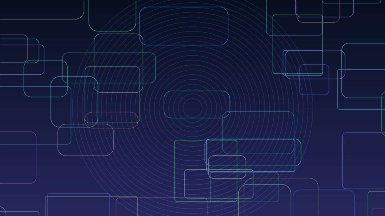 야간 작업 공간 위에 세 개의 종료 체크포인트가 떠 있는 추상 인터페이스 그래픽, 인물 없음