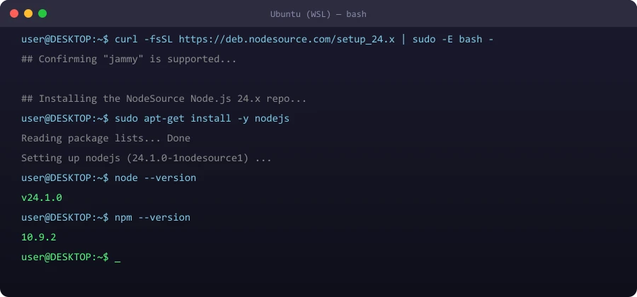 Node.js 버전 확인 화면